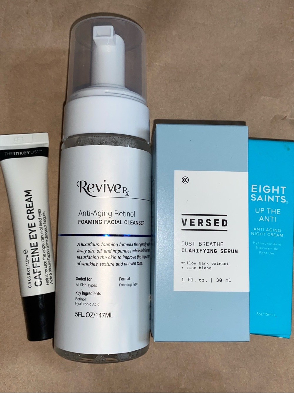 4 PC Skincare Bundle: INKEY List Eye Cream, Eight Saints Anti Aging Cream, Verse